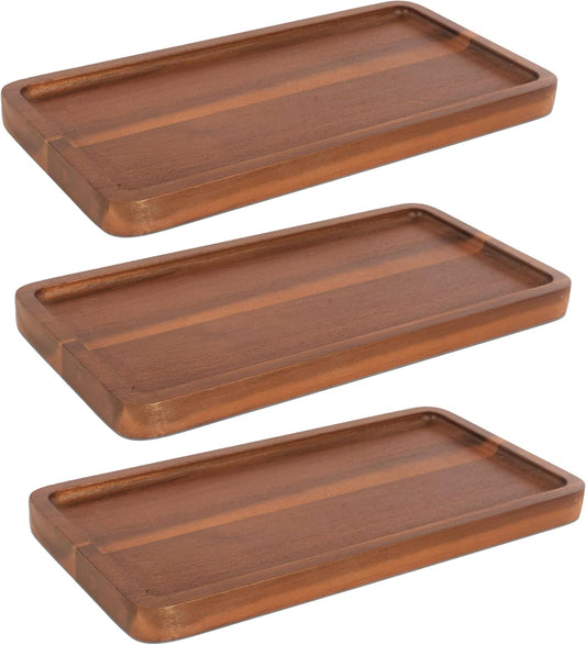 KOLWOVEN Solid Acacia Wood Serving Tray - 3 Pack, 11.8" x 5.9" Rectangular Wooden Serving Platter, Wood Boards for Food, Mini Cheese Board for Vegetable, Charcuterie, Appetizer, Decor (Set 3)