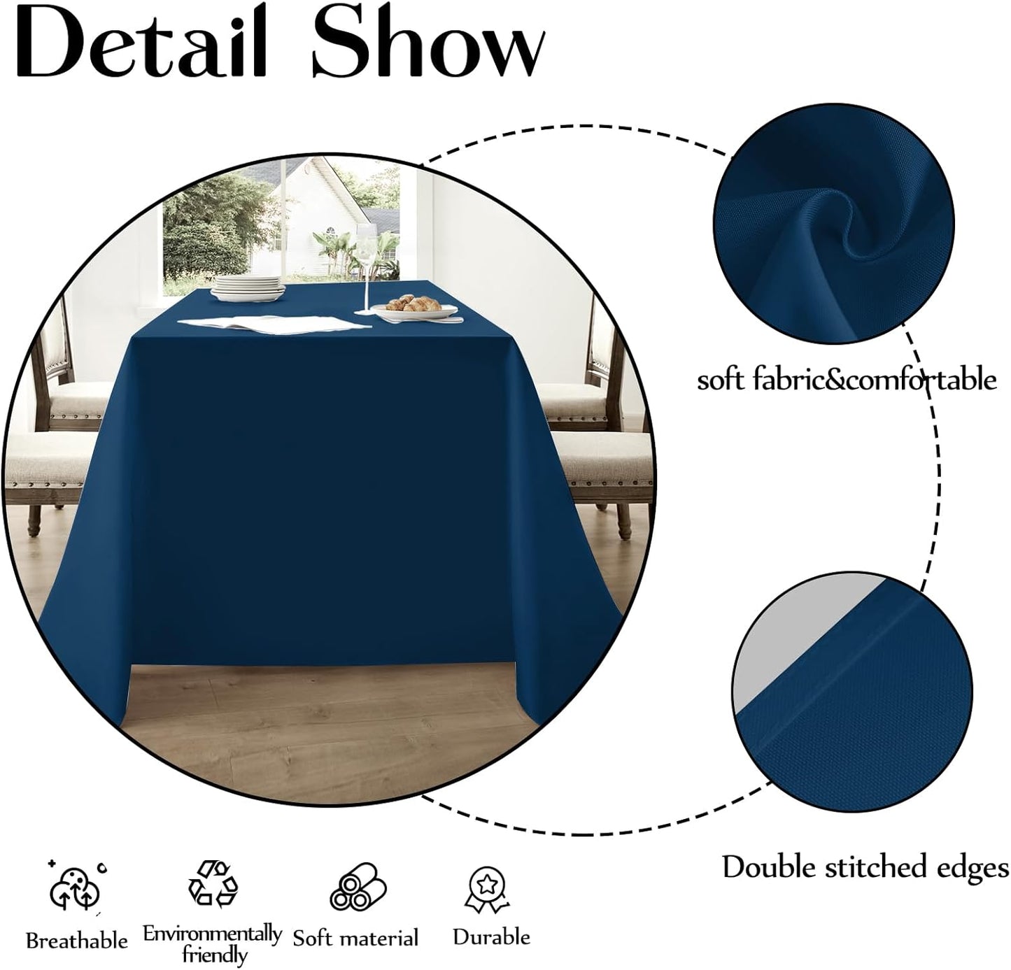 Rectangle Tablecloths 90x132 Inch 6 Pack Navy Blue Tablecloth Washable Decorative Linen Polyester Table Cloths for Dining Table Banquets Buffet Parties and Wedding