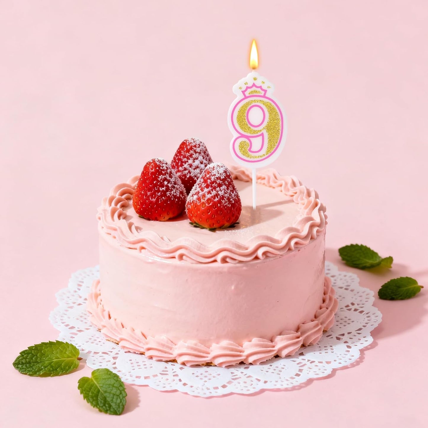 Birthday Number Candles, Number 9 Pink Giltter Candles for Cake, Candle Cake Topper with Sequins for Anniversary Celebrations Supplies (Number 9)
