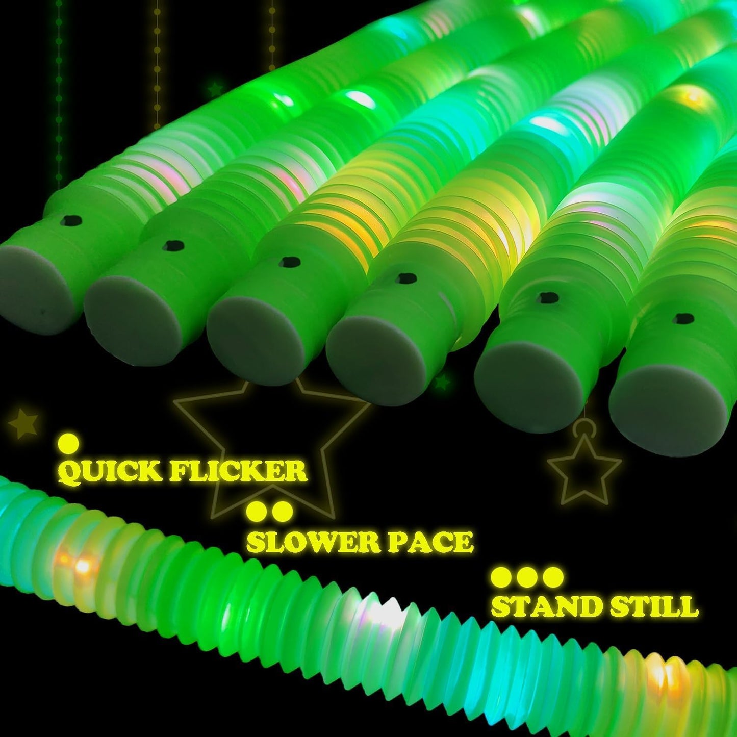 24 PCS Green Glow Sticks Christmas Party Favors for Kids, LED Light up Pop Tubes for Toddlers,Neon Necklaces Bracelets Accessories,Glow New Year Eve Party Supplies Birthday Dance Camping Decoration