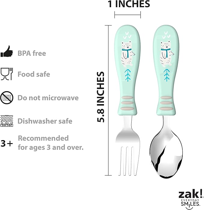 Zak Designs 5-Piece Dinnerware Set, Forest Friends - Durable Plastic & Stainless Steel - Includes Water Bottle, 8-Inch Plate, 6-Inch Bowl, Fork & Spoon - Suitable for Kids Ages 3+