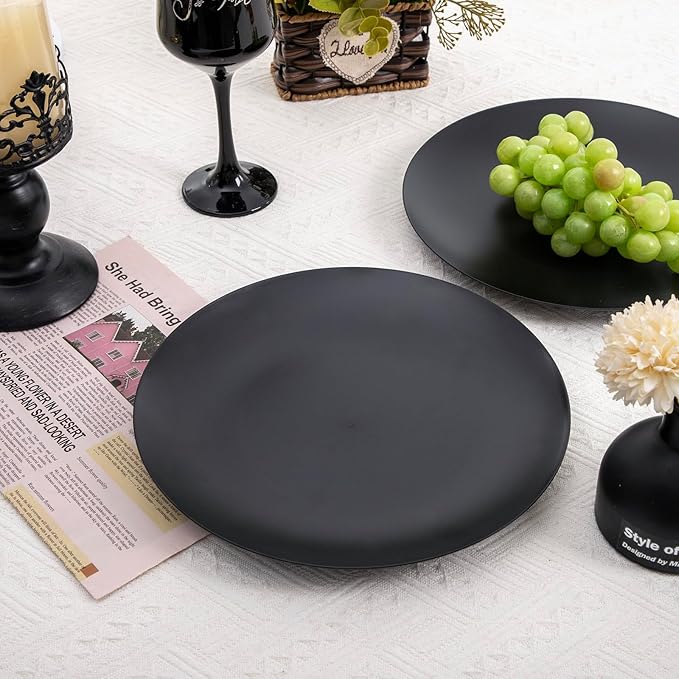 EI enjonirinjonir 80pcs Black Plastic Plates Disposable for Dinner,10.25inch Party Plates Disposable Heavy Duty,Elegant Matte Plastic Plate Frosted is Ideal for Wedding/Birthday//Tables Decoration