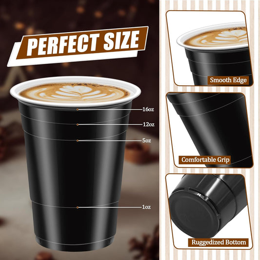 100 Pack 16 oz Black Plastic Cups for Party, Heavy Duty Black Disposable Cups Graduation Cups Bulk for Halloween Wedding Birthday Festive Celebrations Wine Beer Beverage
