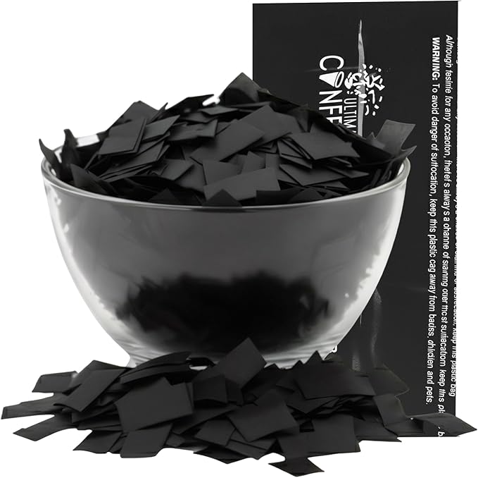 Ultimate Confetti, Rectangular Black Biodegradable Confetti – Fluttering Tissue Paper Confetti for Cannon and Launcher use - Best for Wedding, Birthday, Parties and Live Events - 1 lb, 16 oz