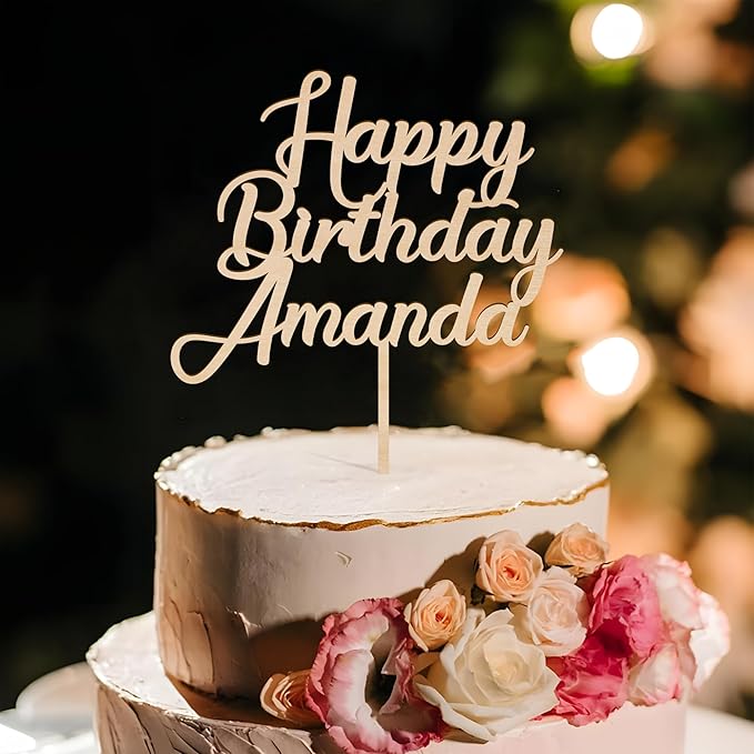 Custom Birthday Cake Topper Personalized Name Cake Decoration Wooden Happy Birthday Cake Topper (Handmade)