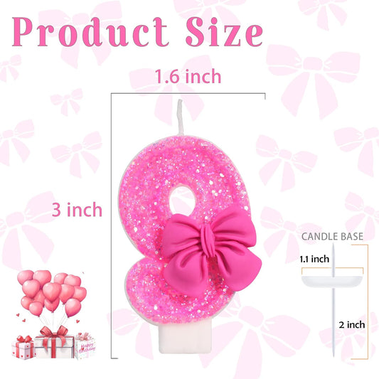 Birthday Candle for Cake, Rose Bow Number Cake Candles, 2.76 inch Number Happy Birthday Candle, Cake Topper Decoration for Birthday Party (Number 9)