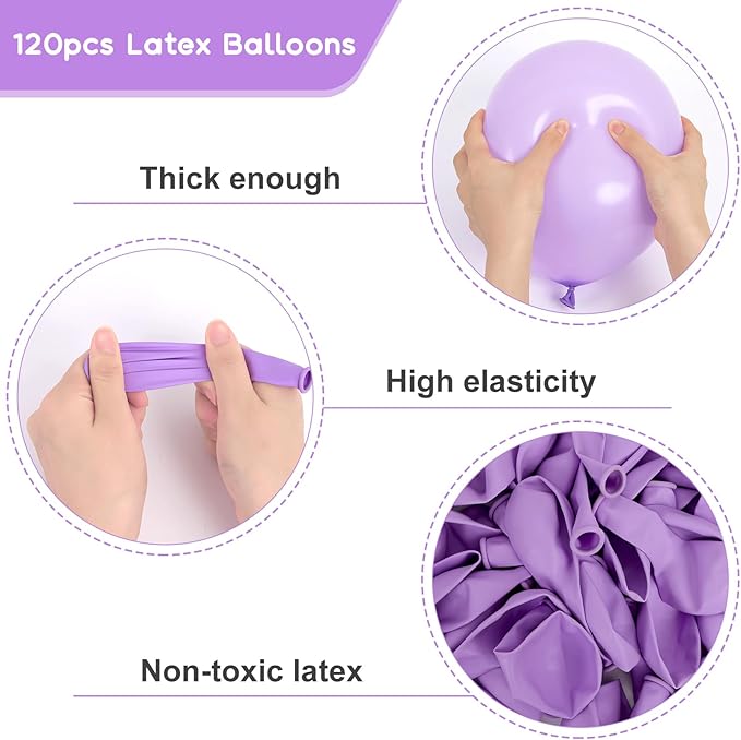 RUBFAC 120pcs Balloons for Birthday Baby Shower Graduation Anniversary Wedding Party Supplies Garland Arch Decoration,12 Inches,Pastel Purple