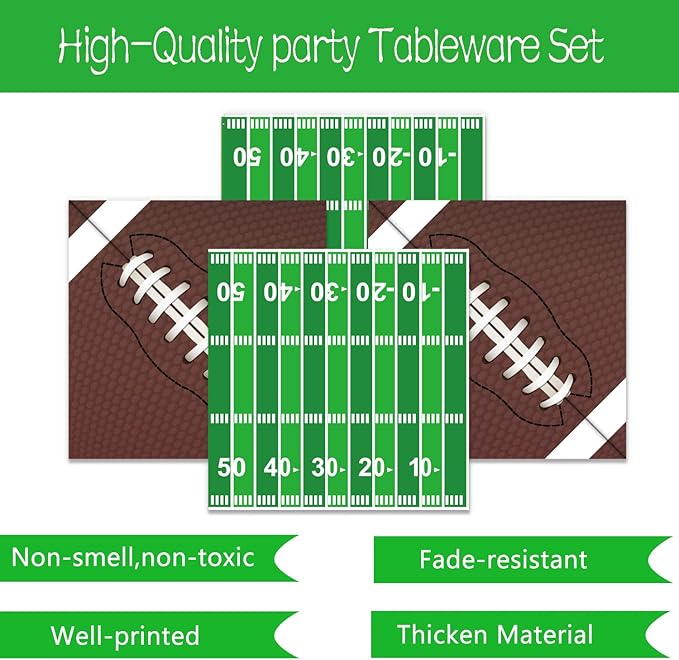 96 PCS Football Party Supplies Plates and Napkins Tableware Set Football Theme Party Decorations Including Paper Plates Napkins Cups for Football Birthday Party, 24 Guests