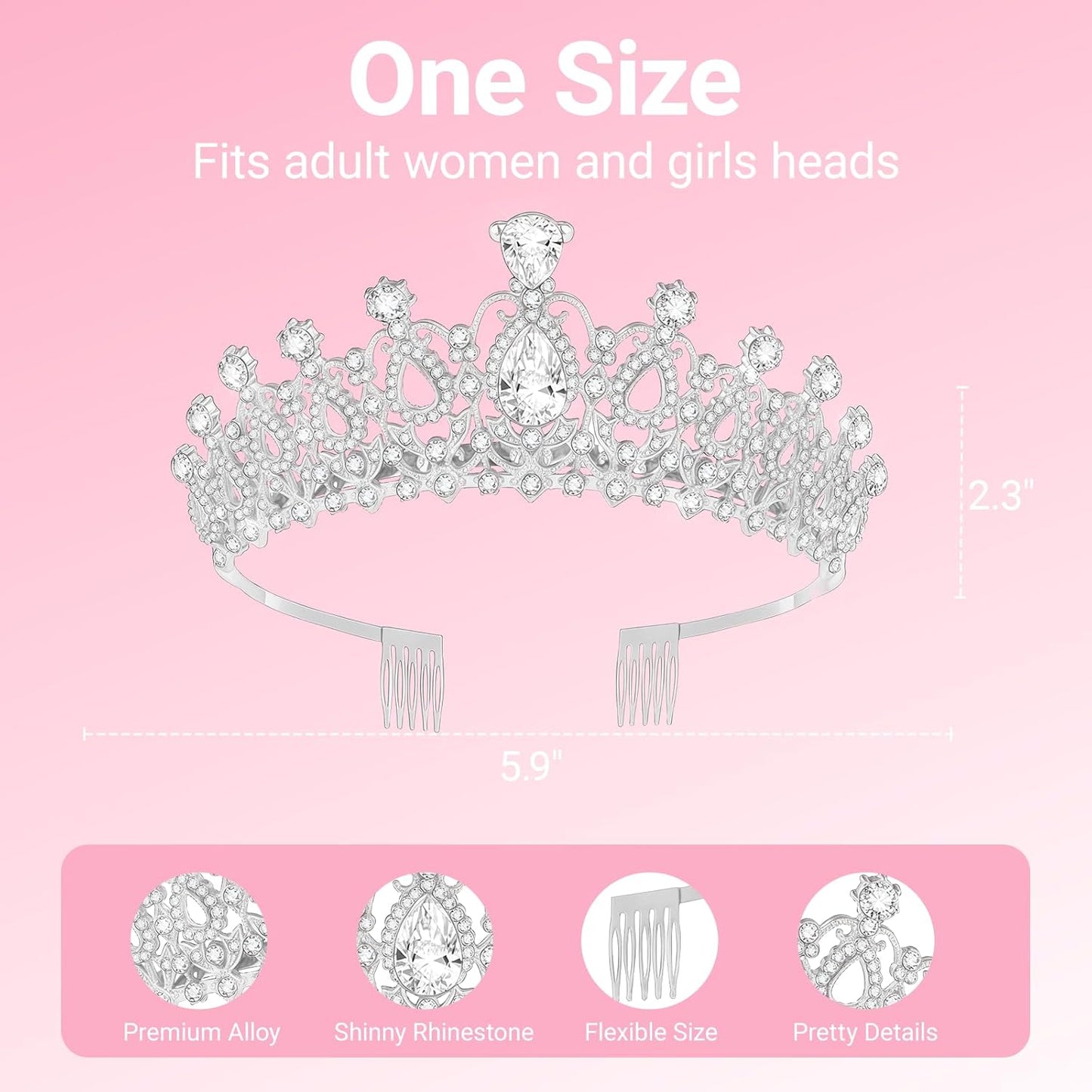 Birthday Tiara and Crown with Sash, Birthday Tiara for Women Party (Silver)