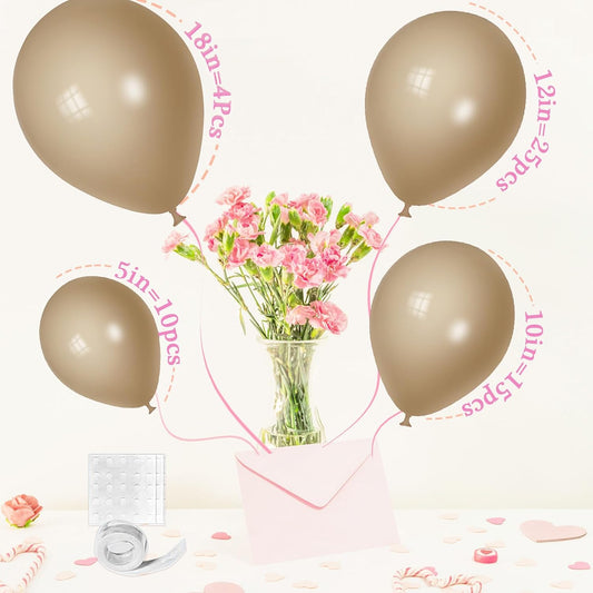 Pale Brown Balloons, Scmdoti Misty Brown Balloons Different Sizes 18 12 10 5 Inches, Tan Balloon Garland Arch for Birthday Baby Shower Graduation Wedding Anniversary Party Decorations(MistyBrown)