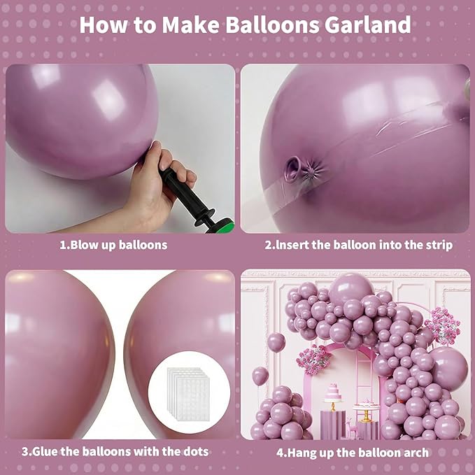 Dusty Purple Balloons Arch Kit,130pcs Lavender Latex Balloon Garland,Different Size Light Purple Balloons for Baby Shower,Graduation,Birthday Party Decorations