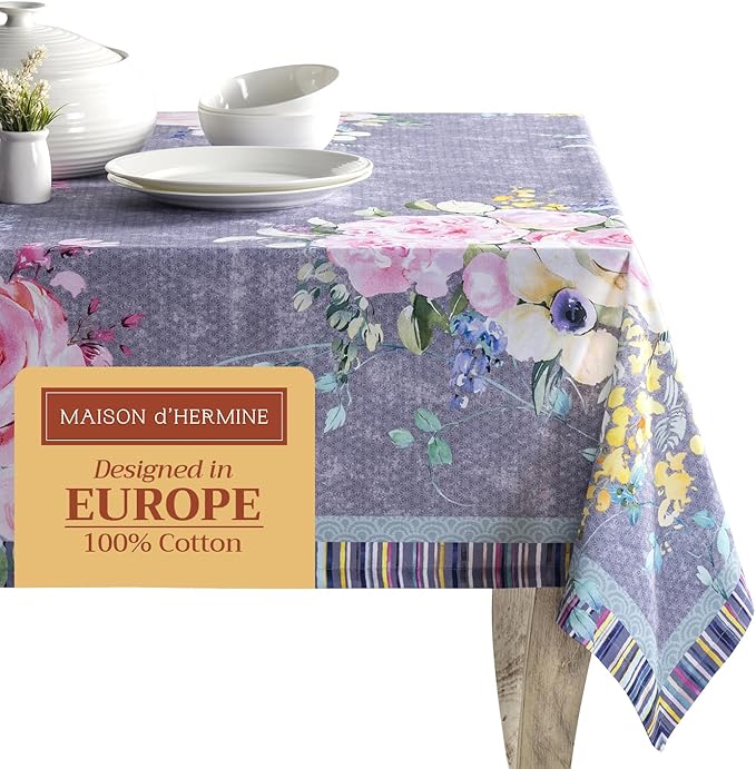 Maison d' Hermine Table Cloth Rectangle Table 100% Cotton 60 x 120 Inches Tablecloth Reusable Decorative for Dining Room Farmhouse Valentines Day Decorations Spring Summer - Sweet Rose Lavender - Lush