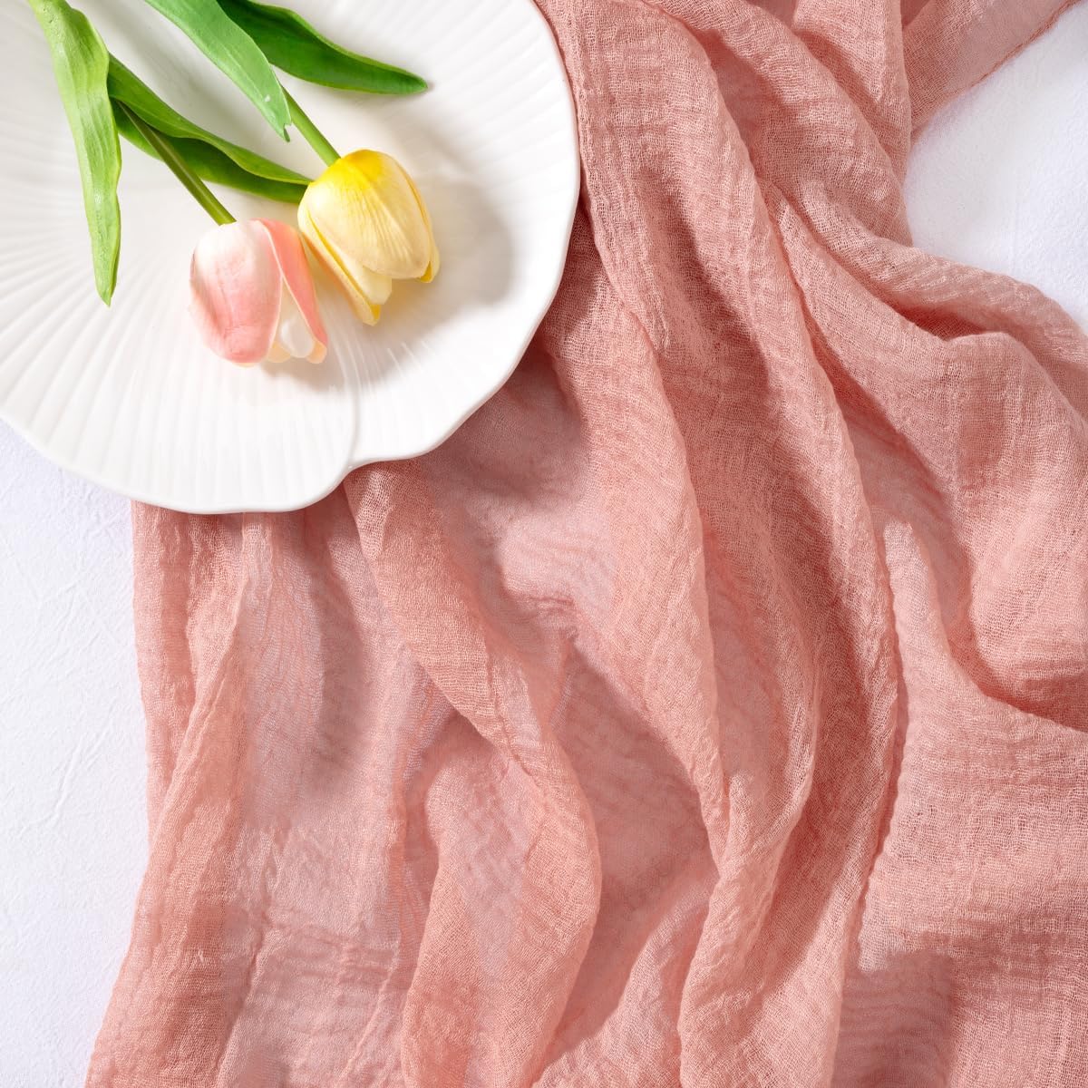 Socomi Cheesecloth Table Runner Rose Gold Fall Thanksgiving Gauze 120 Inch Rustic Boho Cheese Cloth Runner for Wedding Party Baby Bridal Shower Centerpiece Decoration Holiday Home Decorations