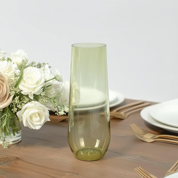 Efavormart 12 Pack Plastic Champagne Flutes in Transparent Dusty Sage Green, Reusable Lightweight Champagne Glass 9oz
