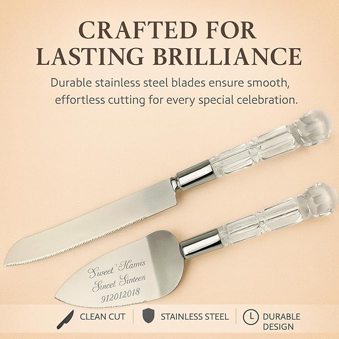 GIFTS INFINITY Personalized Wedding Cake Knife and Server Set with Engraving – Cake Cutting Utensil Set, Keepsake Gift for Wedding, Anniversary, Reception, Birthday & Other Occasions (CT-101QA)