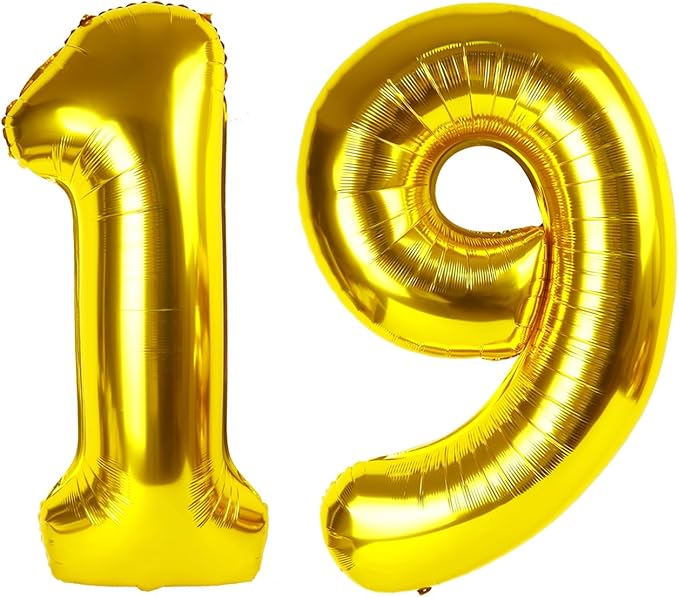 40Inch Balloon Number, Gold Number 19 Balloons Birthday Decoration for Men & Women, Foil Gold Party Decorations for Birthday Wedding Engagement Memroial Day's