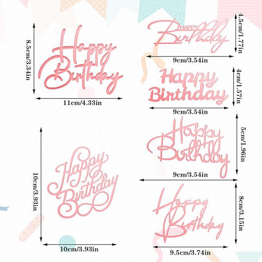 6 Pcs Rose Gold Happy Birthday Cake Topper Side Mirror Acrylic Cake Topper Happy Birthday Cake Sign Decorations Rose Gold Cake Inserts Cake Decor Supplies Cupcake Toppers for Birthday Party Cake