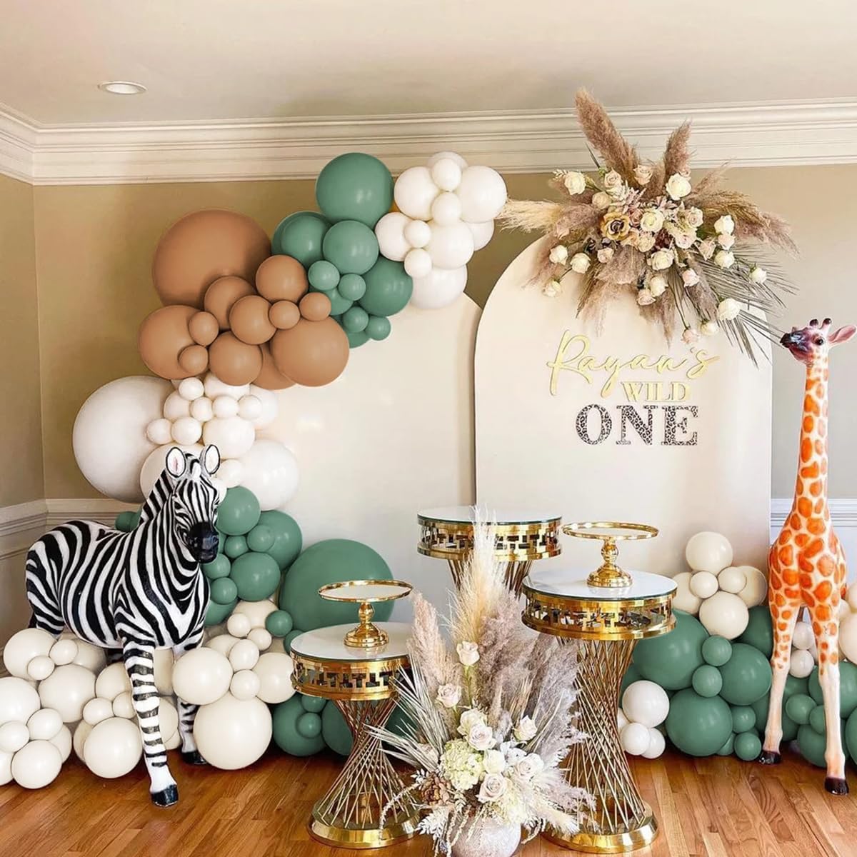 Green White Brown Balloon Garland Arch Kit, 160Pcs Sage Green White Sand Tan Brown Balloons for Birthday Bridal Baby Shower Gender Reveal Wedding Party Decorations