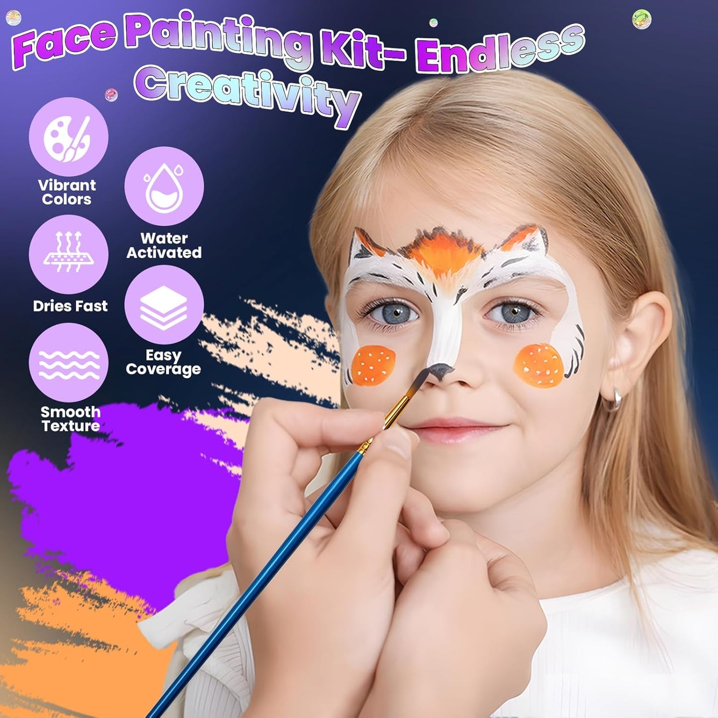 Professional Face Painting Kit for Kids – 22 Colors Non-Toxic Face & Body Paints with Rainbow Palette, Brushes, Stencils, Glitter & Gems for Birthday Parties, Halloween, Festivals, School Events