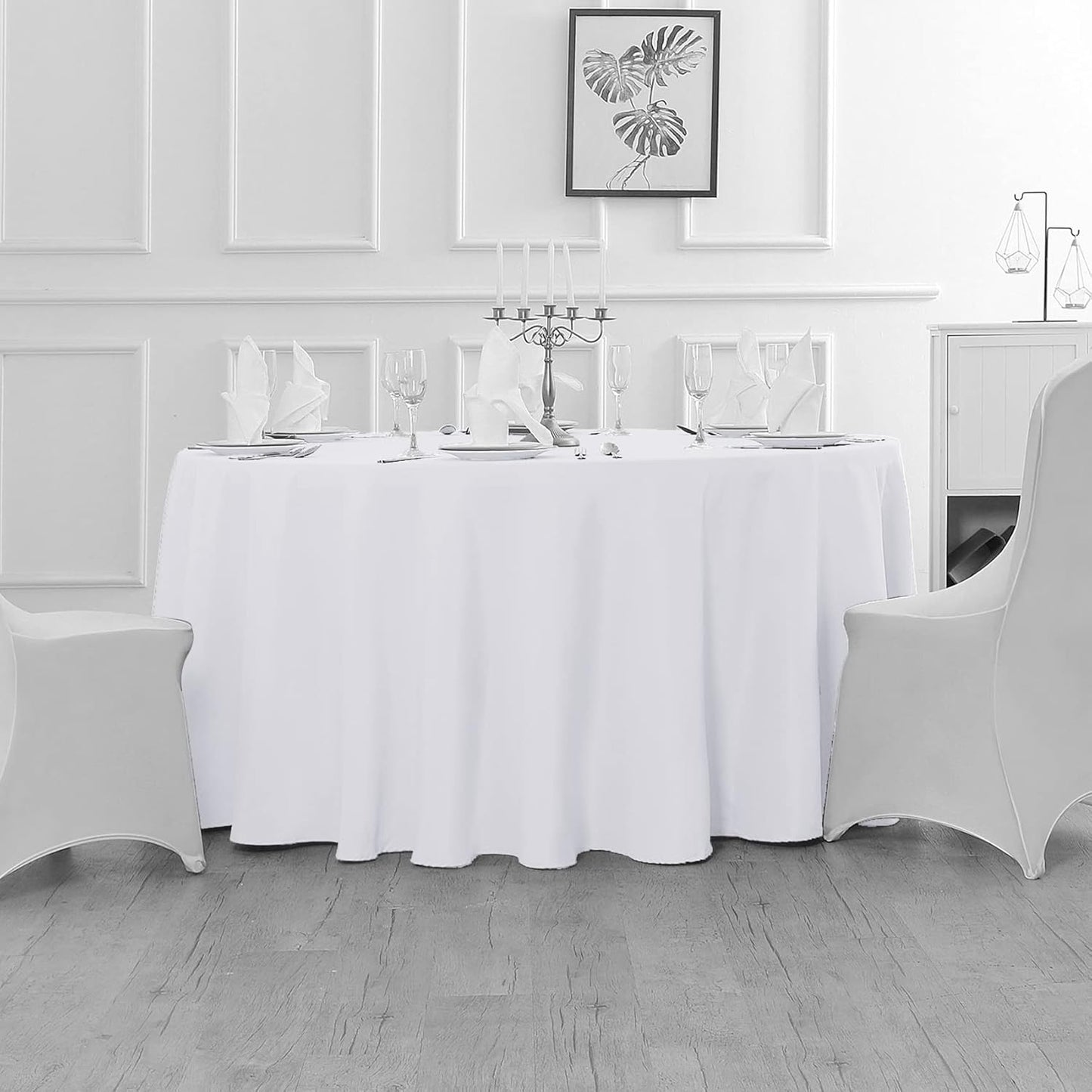 Fokitut 6 Pack Waterproof Round Tablecloth, 70 Inch, Stain Resistant and Wrinkle Polyester Table Cloth, Fabric Table Cover for Kitchen Dining, Wedding, Party, Holiday Dinner-White