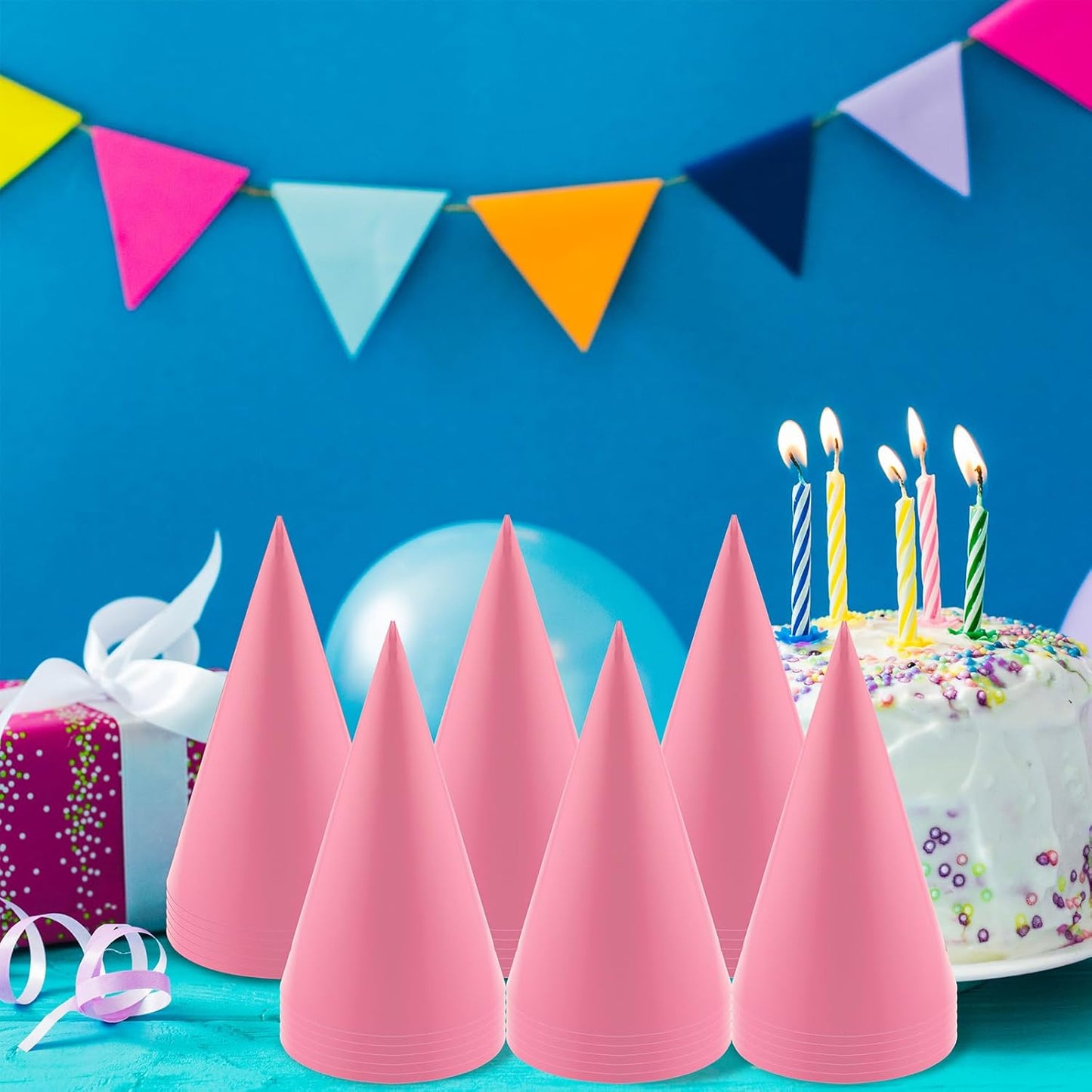 24 PCS Party Cone Hats DIY Birthday Paper Cone Hats for Kids and Adults Birthday, Baby Shower, Bridal Shower