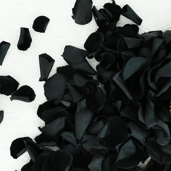 200Pcs Dried Real Black Rose Petals, Preserved Flower Petals 1.75oz for Gifts Wedding Party Decor, Flower Girl, Dinner Table Centerpieces, Bridal Shower, Witch Decor,Confetti