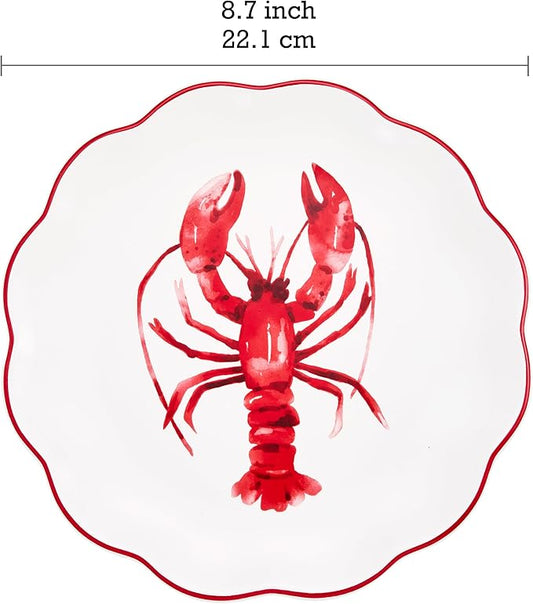 Bico Ocean Wonders Scalloped Salad Plates Set of 4, 8.75 Inch Ceramic Dessert Plates for Salad, Appetizer, Side Dishes, Microwave and Dishwasher Safe, Gift for Housewarming and Christmas