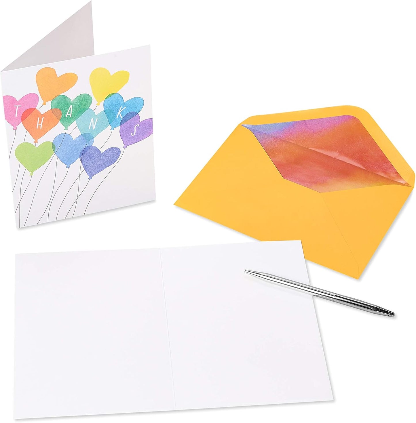 Papyrus Thank You Cards with Envelopes for Weddings, Bridal Showers, Baby Showers and All Occasions, Rainbows and Hearts (20-Count)