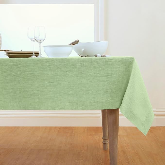 Solino Home Linen Tablecloth 60 x 108 Inch - 100% Pure Linen Chambray Green Table Cloth for Rectangular Tables - Athena, Machine Washable Cloth Tablecloth for Spring, St Patricks Day, Easter