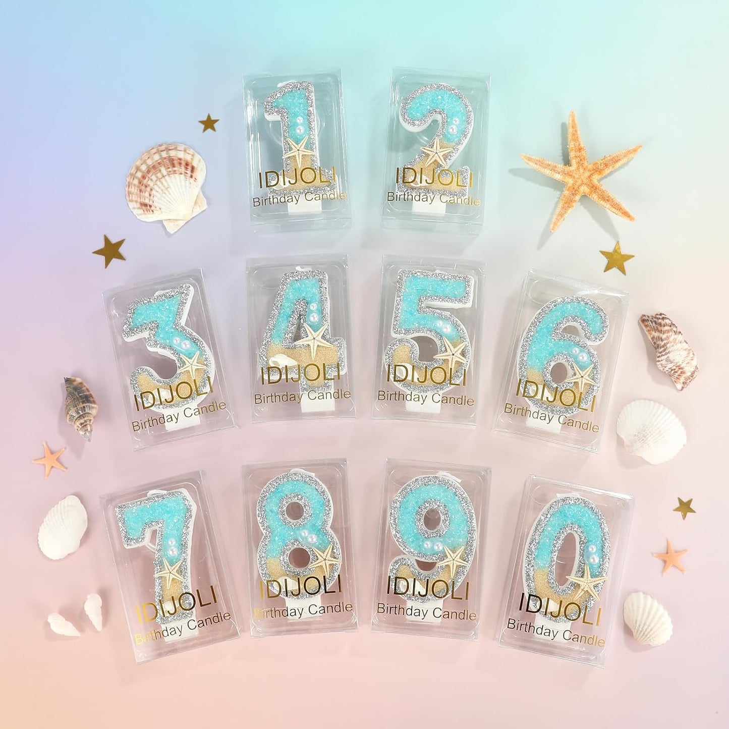 Beach Birthday Candle Starfish Number 2 Candles 2nd Cake Candle Blue Birthday Cake Topper Cupcake Decorations Party Decor Anniversary Celebrations Supplies Favors