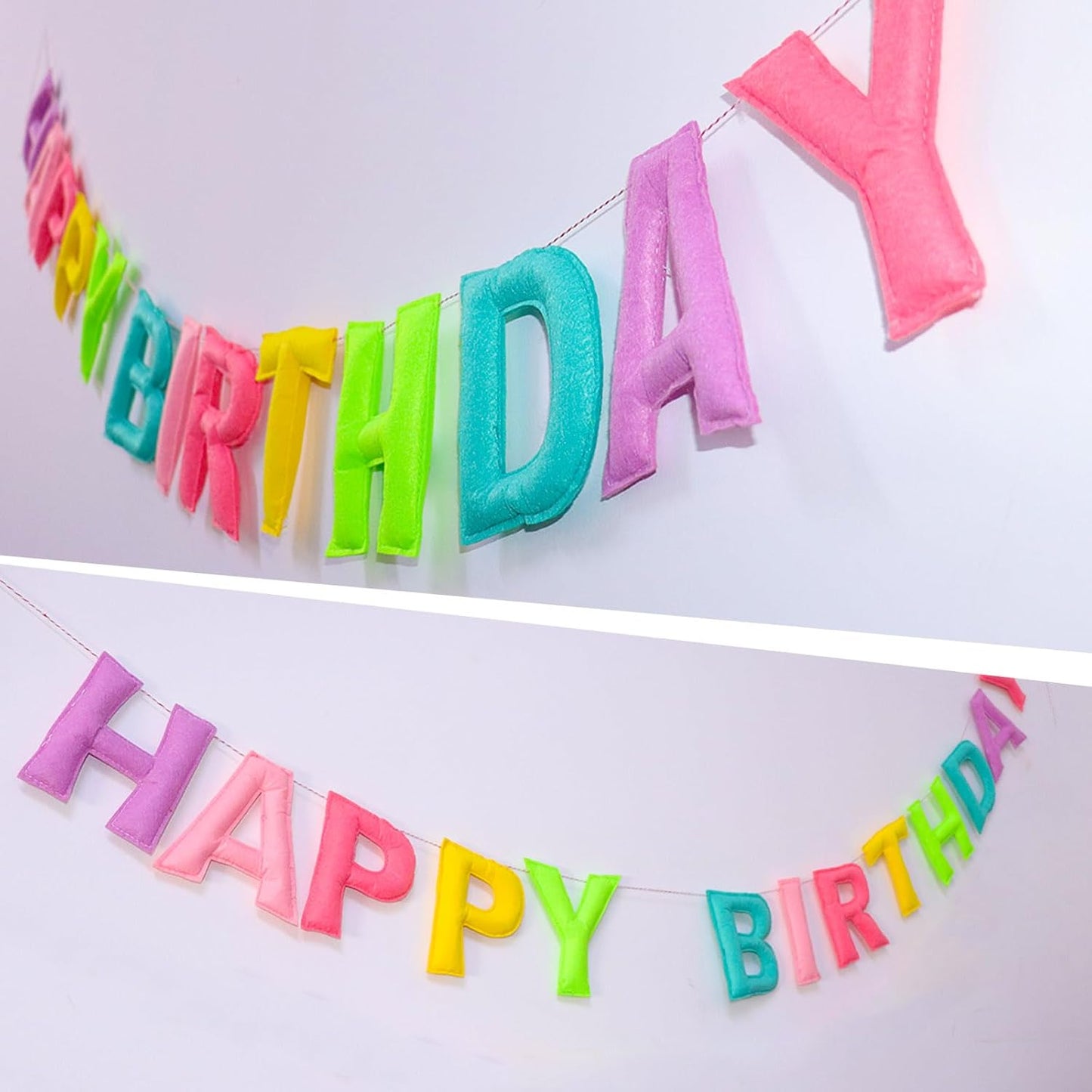 Happy Birthday Banner Rainbow Felt Ball Garland Pre-Strung Happy Birthday Sign for Party Backdrop Decorations Photo Prop