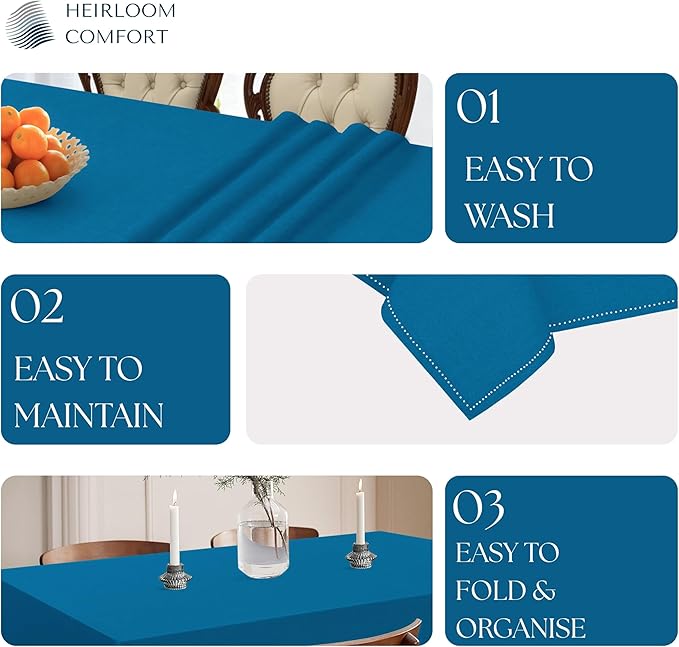 Turquoise Blue Tablecloth, Table Cover 60x84 Inch, 100% Cotton, Fits 6-8 Seats, Durable, Washable, Wrinkle Resistant, Rectangle Table Cloth for Dining, Party, Events, Outdoor Use