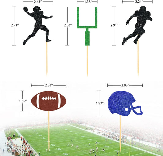 35Pcs Glitter Football Cupcake Toppers - Football Party Decorations, Player & Theme Cake Toppers - Baby Shower Party Decorations