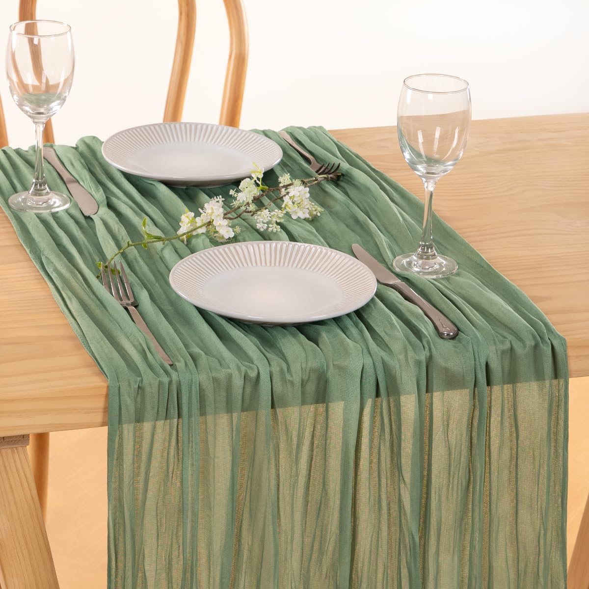 MLMC Sage Green Table Runner 10ft Rustic Gauze Fall Cheesecloth Table Runner Sage Cheese Cloth Centerpiece Decor 35x120 Inches for Boho Wedding Bridal Shower Birthday Party Decor