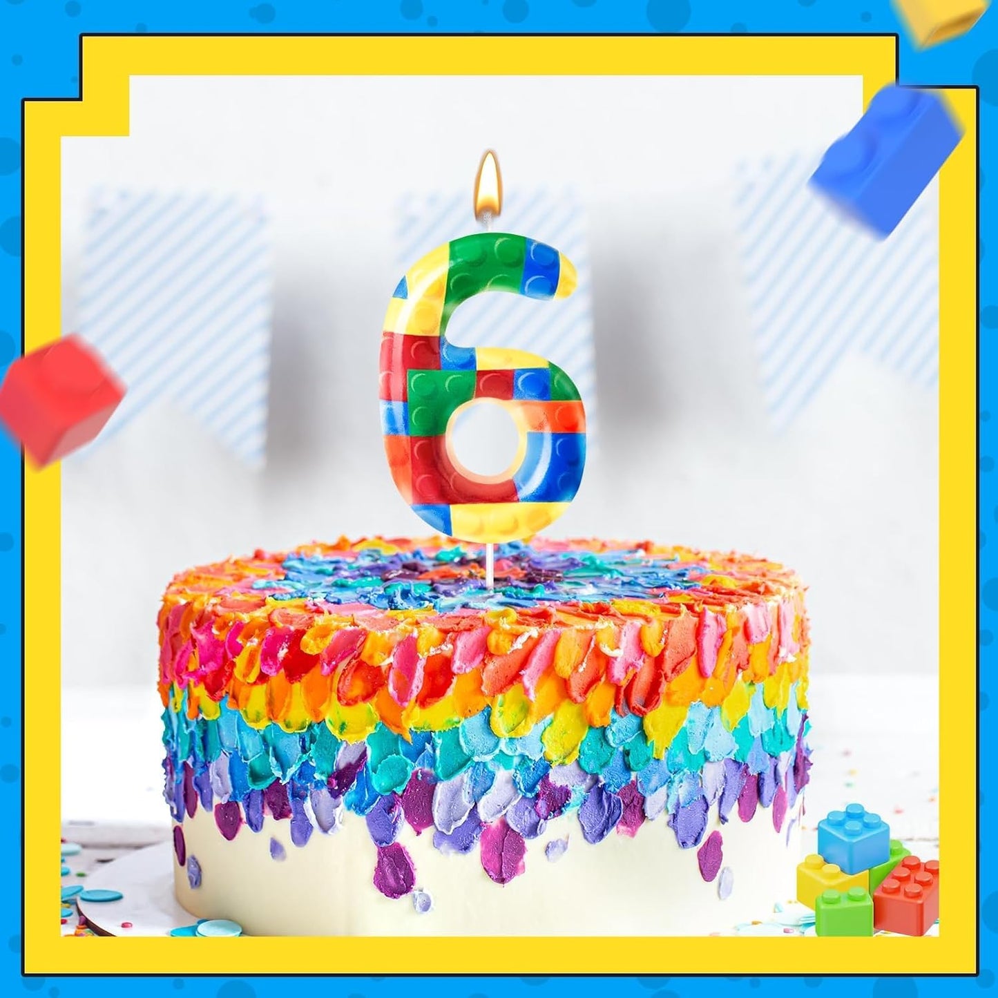 Building Block Themed Birthday Candle Number 6 Candle Birthday Party Decoration Cake Topper for Building Block Party Decoration Theme Parties Supplies (Number 6)