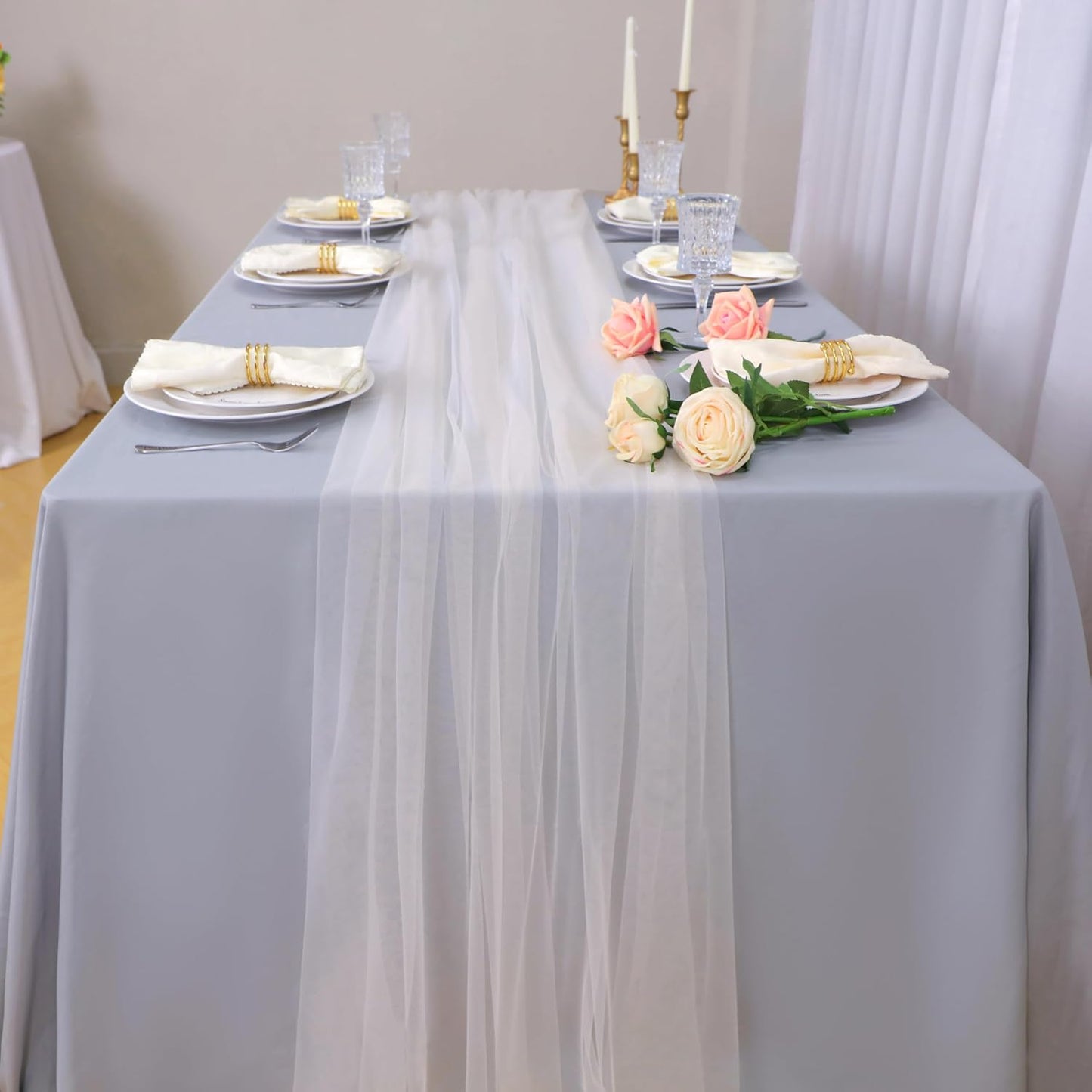 Snowkingdom Ivory Table Runner, 10 FT Sheer Tulle Cheesecloth Gauze, Boho Elegant Table Decoration for Home Party Wedding Birthday Baby Shower Christmas Holiday