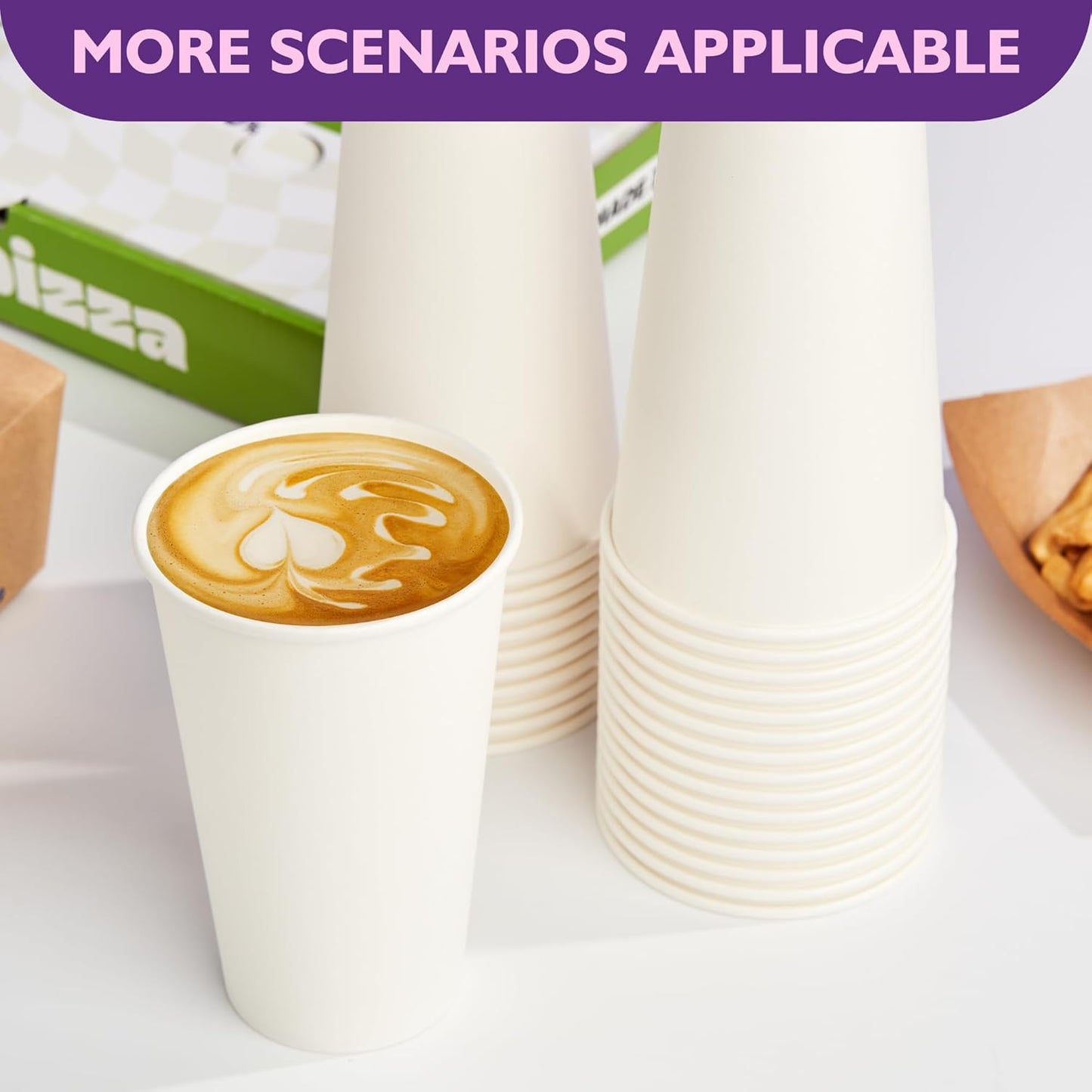 16 oz White Paper Coffee Cups, Disposable Hot Drink Cups for Coffee, Tea, Cocoa, Water, 200 Pack