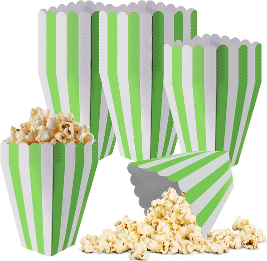 50 Pcs Popcorn Boxes Mini Paper Popcorn Box Cardboard Popcorn Container for Party Disposable Snack Candy Popcorn Bags Popcorn Holder for Movie Nights Birthday Wedding (Light green,White)