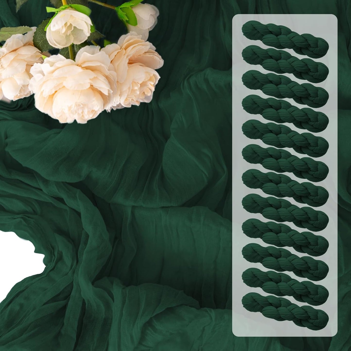 12 Pack Emerald Green Table Runners 10FT Cheesecloth Table Runner 21x120 inch Boho Gauze Cheese Cloth Table Runner Rustic Sheer Table Runners for Party Wedding Bridal Baby Shower Birthday Table Decor