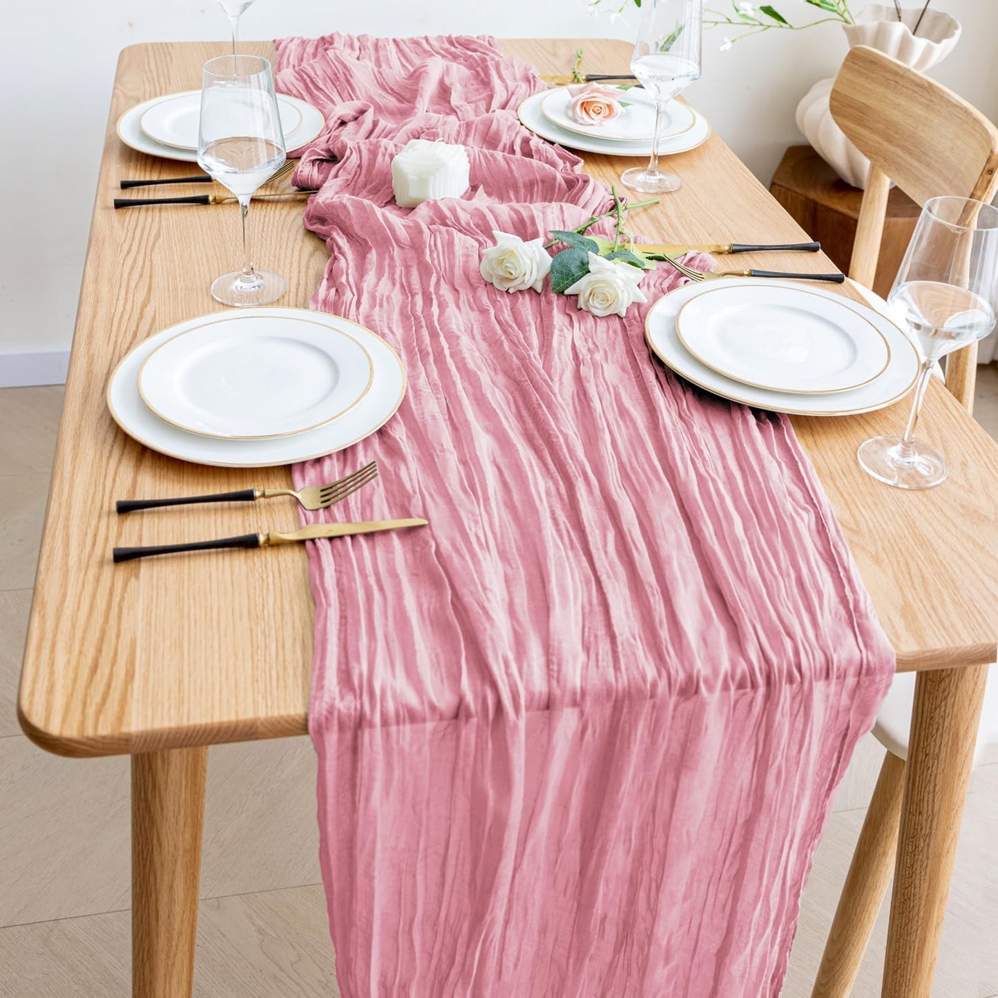 Wokceer Cheesecloth Table Runner 12Pack 10FT Pink Boho Gauze Cheese Cloth Table Runner for Party Long Rustic Sheer Table Runners for Baby Bridal Shower Wedding Easter Table Decor