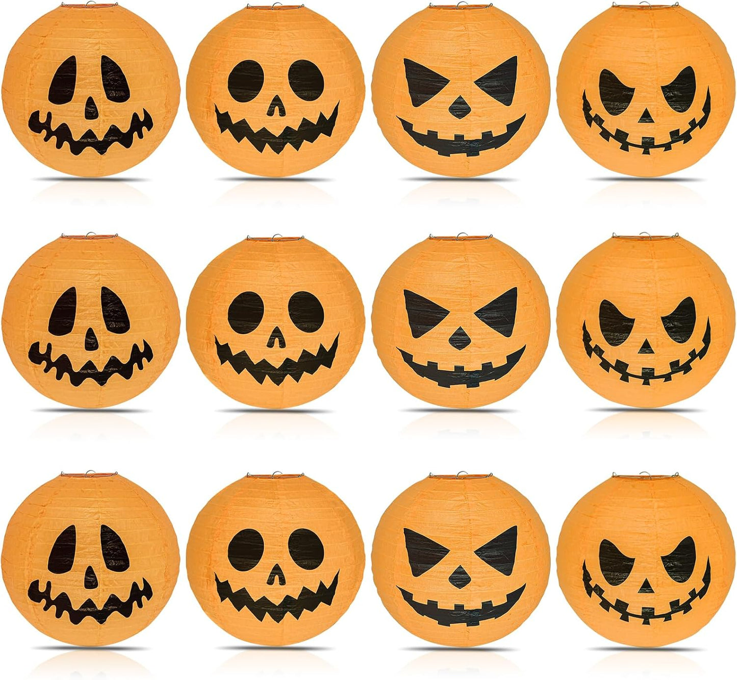 12 Inches 12 Pack Halloween Jack-O-Lantern Paper Lanterns , Halloween Pumpkin Hanging Paper Lantern for Home Outdoor Decoration Party , Multi-Style
