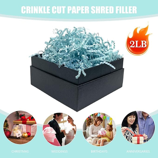 Teal Crinkle Cut Paper Shred Filler, 2 LB Basket Filler Shredded Paper, Confetti Stuffing for Basket Filling, Halloween, Thanksgiving, Christmas, Birthdays, Gift Wrapping, Stuffer Party Supplies