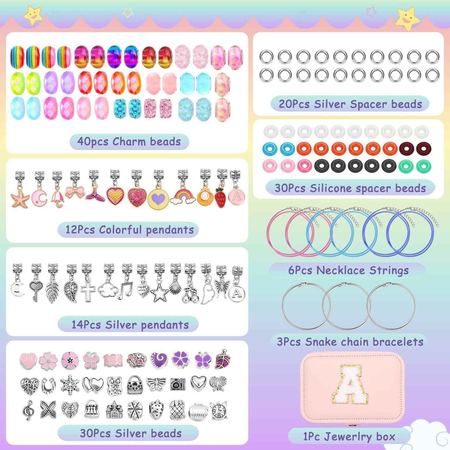 Billbotk Charm Bracelet Making Set with Jewelry Case Charm Pendant Bracelet Kit DIY Jewelry Making Art & Craft for Birthday Gifts Valentine Christmas