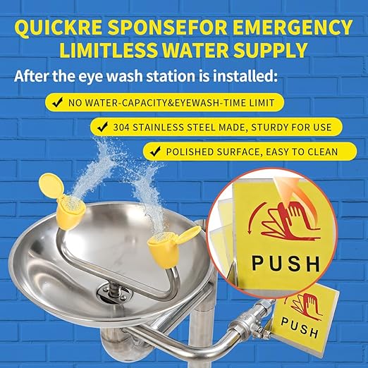 Combination Eye Wash Station, Emergency Eyewash Stations OSHA Approved 304 Stainless Steel Eyewash Shower Station for Industrial & Commercial & Lab Use,NPT Thread, with Emergency Sign