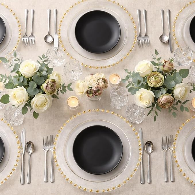 PLASTICPRO Clear with Gold Rim Plastic Charger Plates with Beaded Edge – Pack of 4 – 13" Elegant Round Disposable Chargers for Weddings, Events, Parties, and Dinners