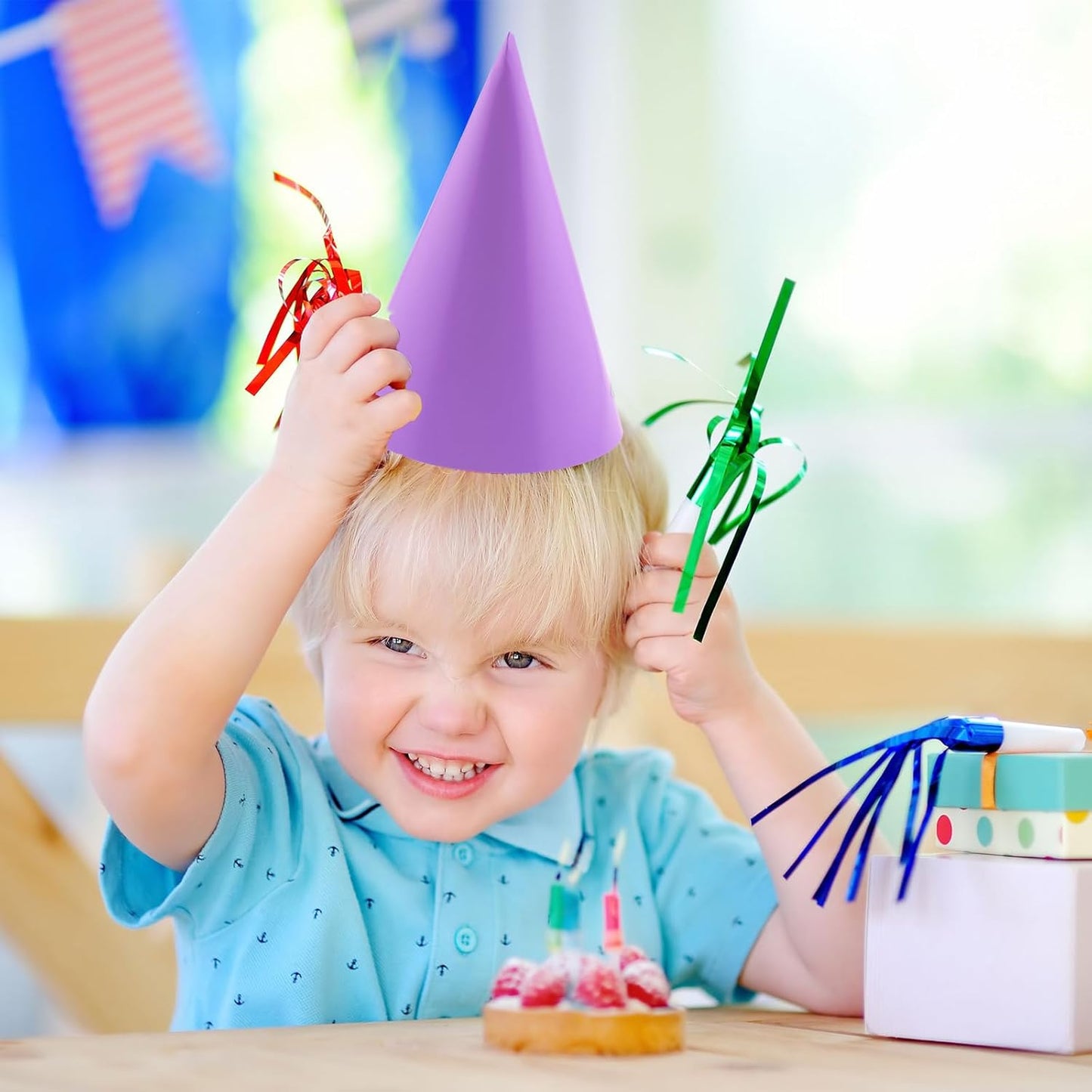 24 PCS Party Cone Hats DIY Birthday Paper Cone Hats for Kids and Adults Birthday, Baby Shower, Bridal Shower