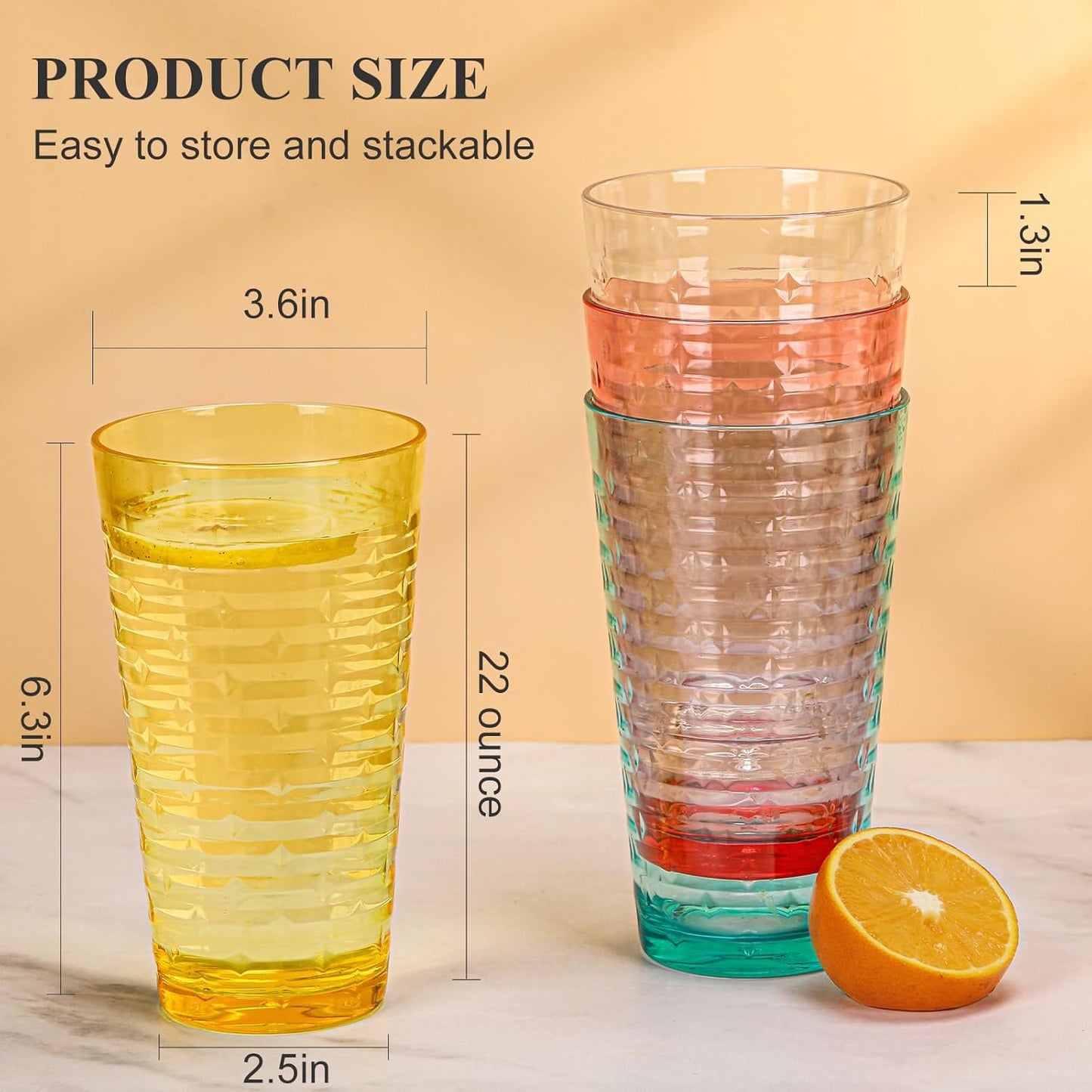 BPA-Free Plastic Tumblers 8 Pack (8x22oz) | Reusable Dishwasher Safe | Stackable Shatterproof Cups | Plastic Drinkware & Drinking Tumblers for Restaurant, Home, Party