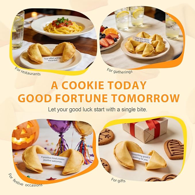 Soeos Fortune Cookies, Approx 48 Count, Vanilla Flavor, Fortune Cookies Individually Wrapped Bulk, Individually Packed Crisp Cookies with Fun, Traditional Chinese New Year Fortune Cookie