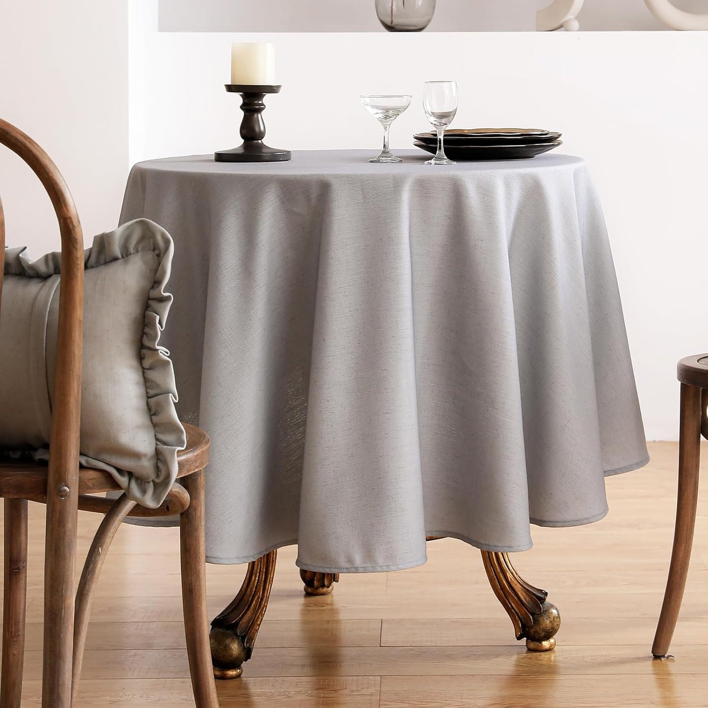 ISAENNE Silver Tablecloth for Round Tables,Linen Table Cloth Solid Color Plain Simplicity,Heavy Durable Table Cover for Dining Kitchen Decor Party Banquet, Diameter 55"