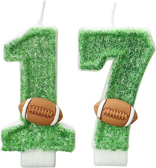 Football Birthday Number Candles for Cake Green Number 17 Candle Football Cake Topper Cupcake Topper for Football Birthday Party Decorations Supplies Favors